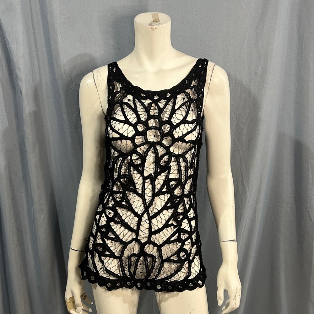 Marc Cain Black Lace Tank Top. Boho chic.